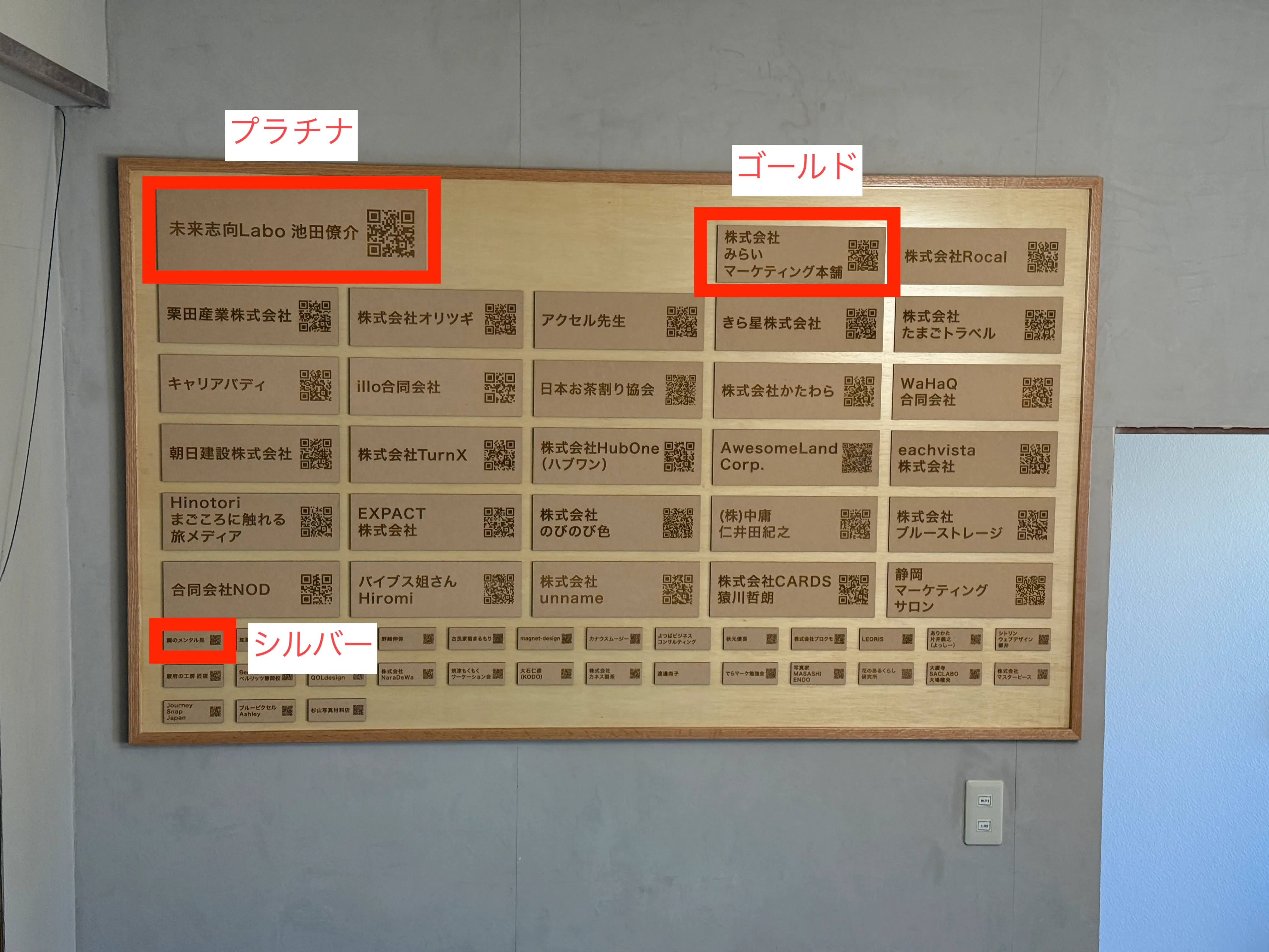 スポンサーボード サイズ比較（プラチナ・ゴールド・シルバー）